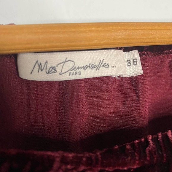 Mes Desmoiselles Maroon Burgundy Velvet Off Shoulder Blouse 36 - Picture 3 of 5